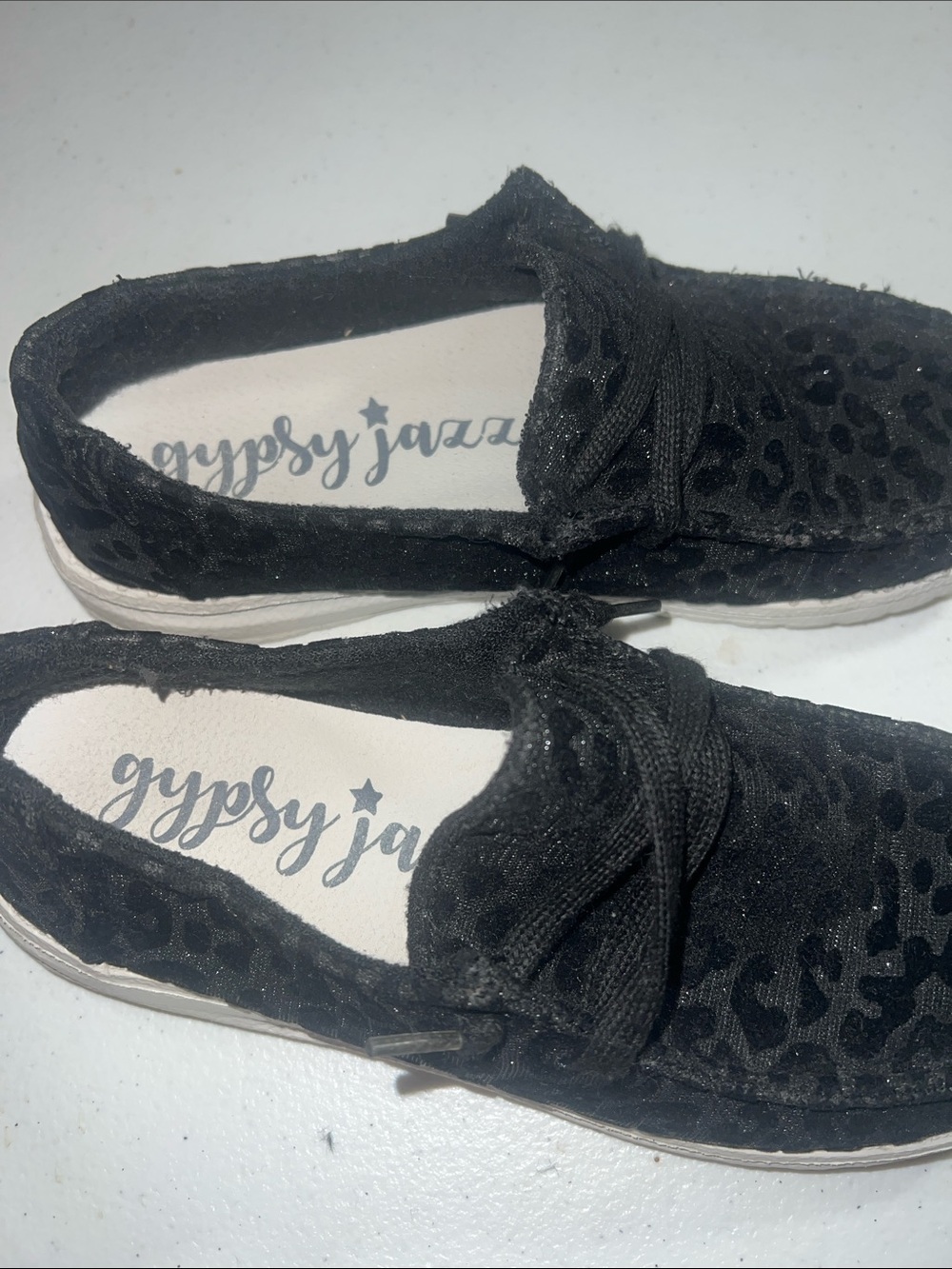 Gypsy Jazz "To the Moon" black leopard print slip-on shoes. - Picture 2 of 7
